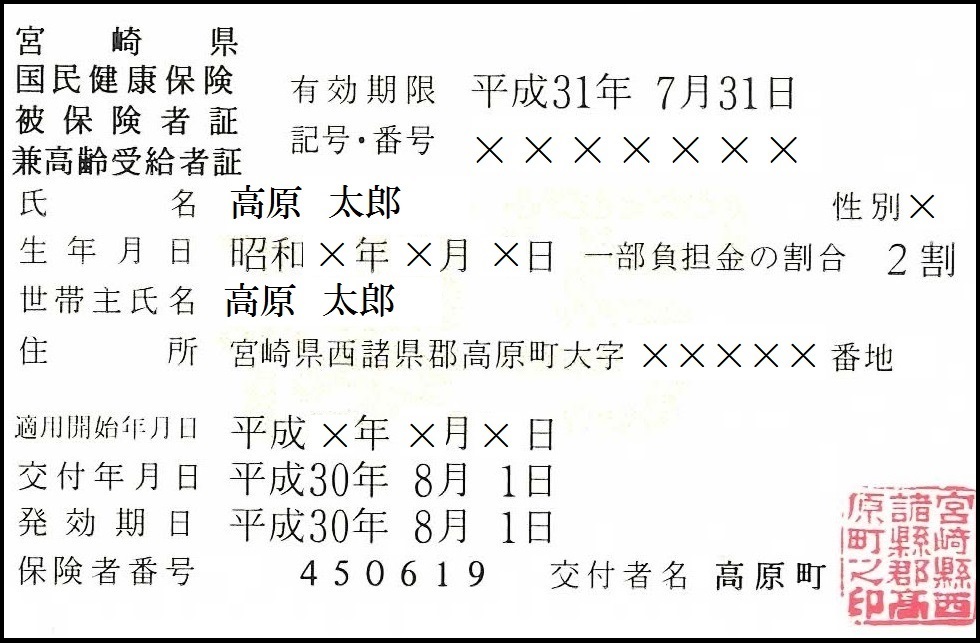 国民健康保険被保険者証兼高齢受給者証の画像