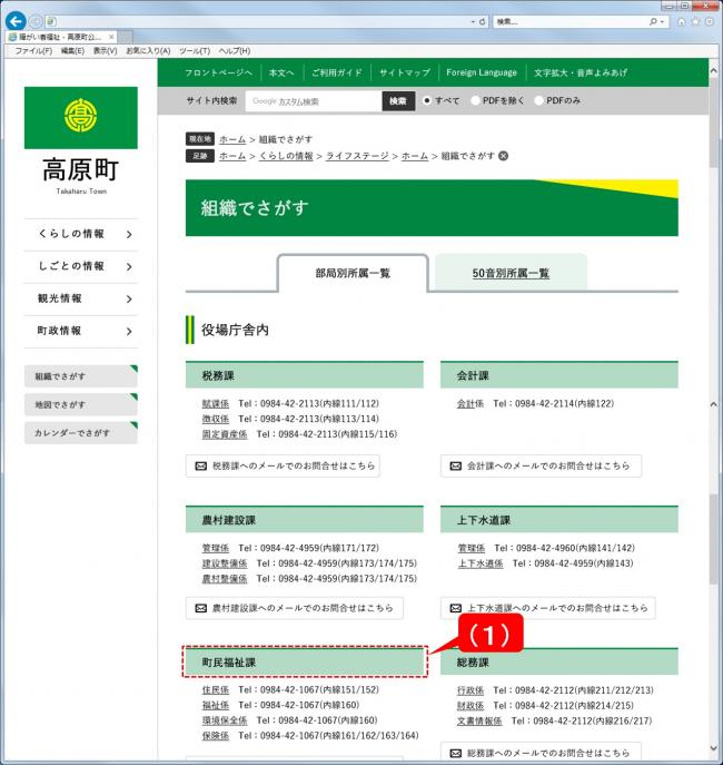 組織一覧のページ